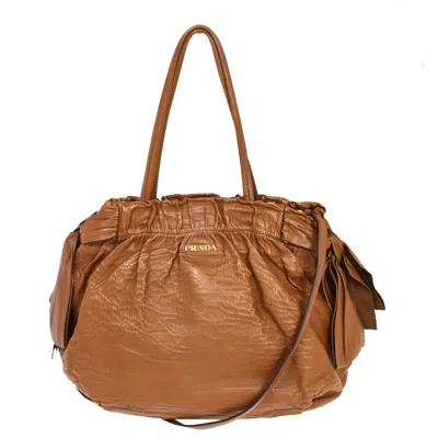 Prada Ribbon Brown Leather Shoulder Bag ()