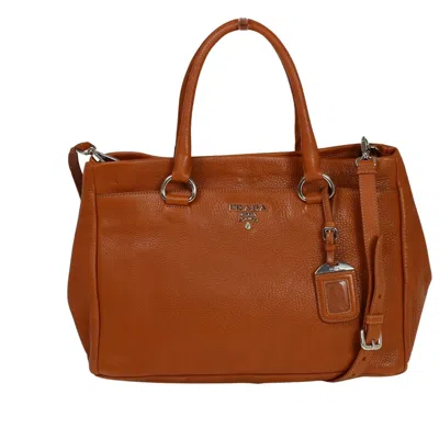 Prada Vitello Orange Leather Tote Bag () In Brown