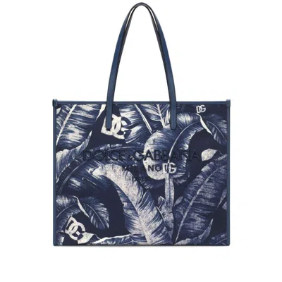 Dolce & Gabbana Leaf Printed Shoulder Bag In Blue