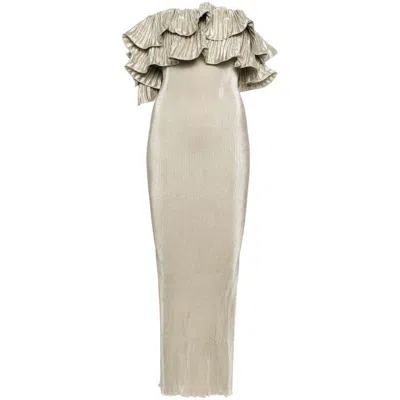 L'idée Premiere Gown Pleated Dress In Gold