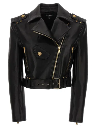 Balmain Biker Jacket In Black Leather