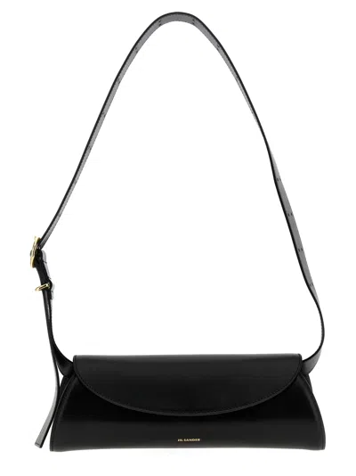 Jil Sander Small Cannolo Leather Shoulder Bag In Black