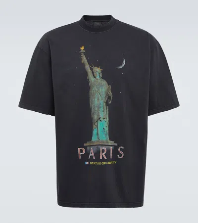 Balenciaga Paris Liberty Cotton T-shirt In Washed Black