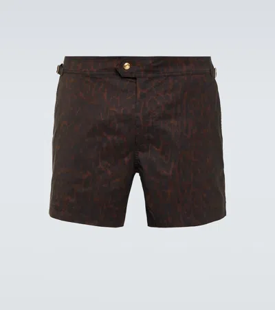 Tom Ford Cheetah-print Swim Shorts In Brown
