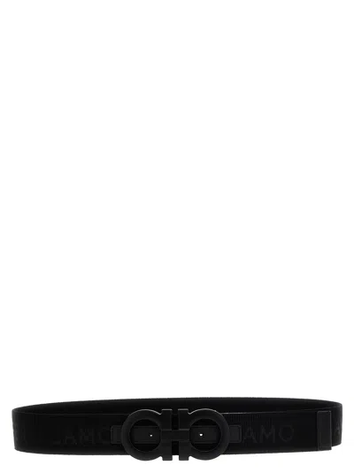 Ferragamo Logo Tape Belt In Black