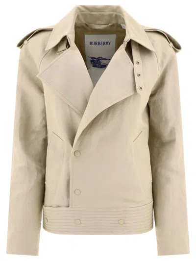 Burberry Short Canvas Trench Coat Jackets Beige In Brown