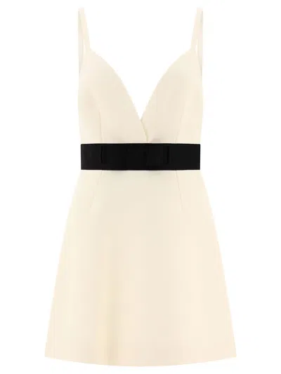 Dolce & Gabbana Woolen Dress With Satin Belt And Straps Dresses White In Neutral