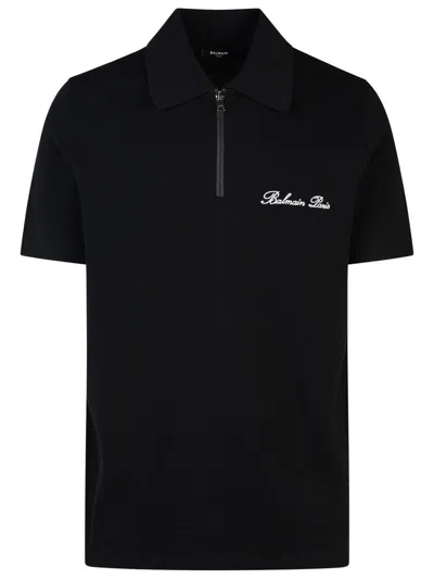 Balmain Signature Black Cotton Polo Shirt