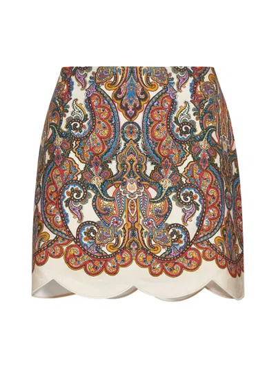 Zimmermann Ottie Scalloped Paisley-print Linen Mini Skirt In Multi Paisley