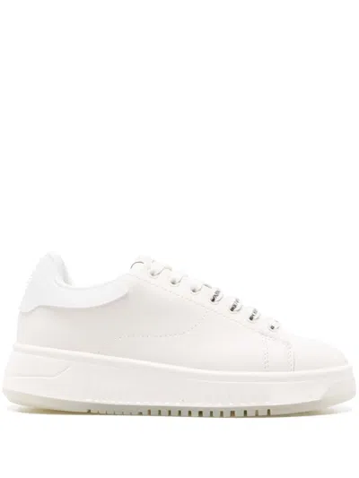 Emporio Armani Logo Leather Sneakers In White