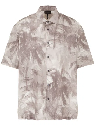 Emporio Armani Printed Cotton Blend Shirt In Grey