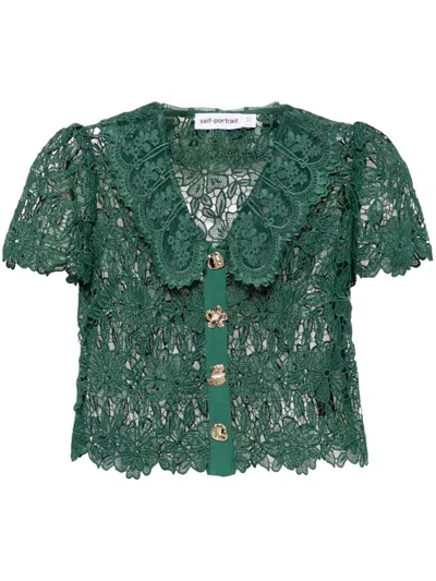 Self-portrait "chelsea Lace Guipure Top With Collar In Green