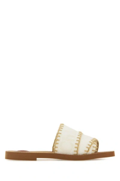 Chloé Chloe Woman Ivory Canvas Woody Slippers In White