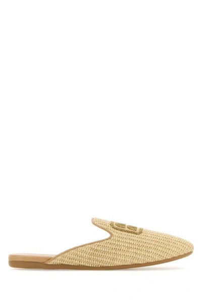 Miu Miu Woman Raffia Slippers In Brown