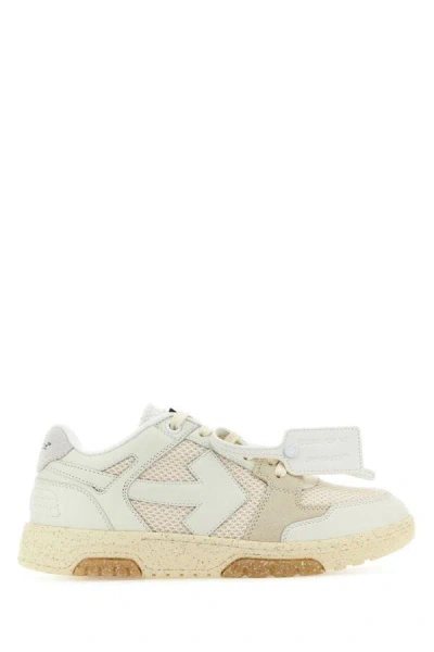 Off-white Off White Woman Sand Leather And Fabric Out Of Office Sneakers In Brown