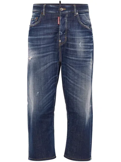 Dsquared2 Bleached-wash Cropped Jeans In Navy Blue