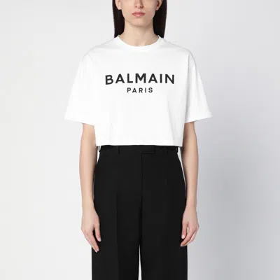 Balmain White Cotton Cropped T-shirt With Logo Print