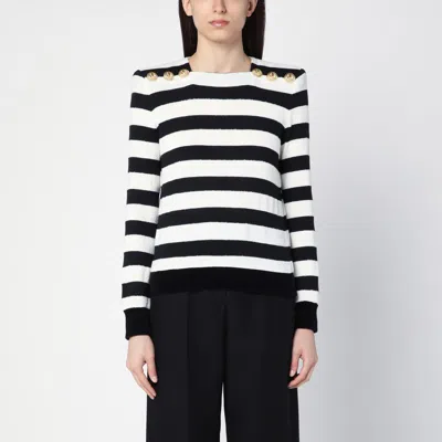 Balmain Black/white Striped Jersey With Epaulettes And Buttons