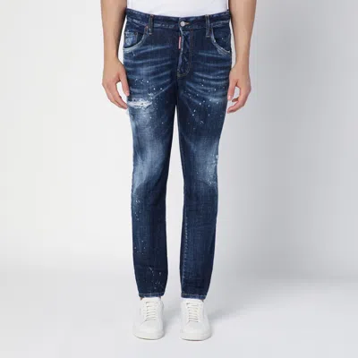 Dsquared2 Navy Blue Washed Denim Jeans With Wear