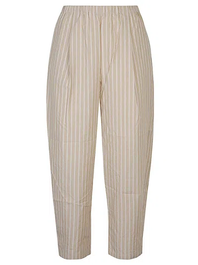 Apuntob Striped Cotton Trousers In Beige