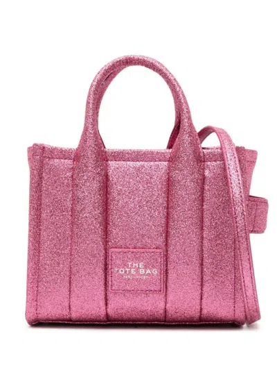 Marc Jacobs The Mini Tote Glitter Leather Bag In Fuchsia