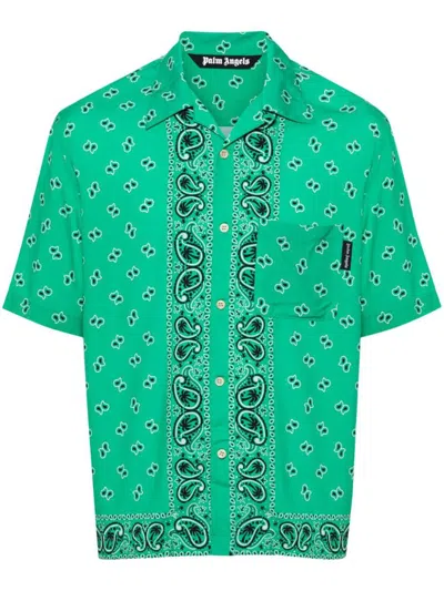 Palm Angels Paisley Print Shirt In Green