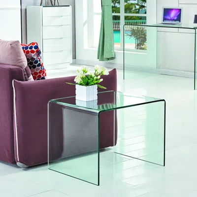 Simplie Fun Tempered Transparent Glass End Table Small Sofa Table In Green