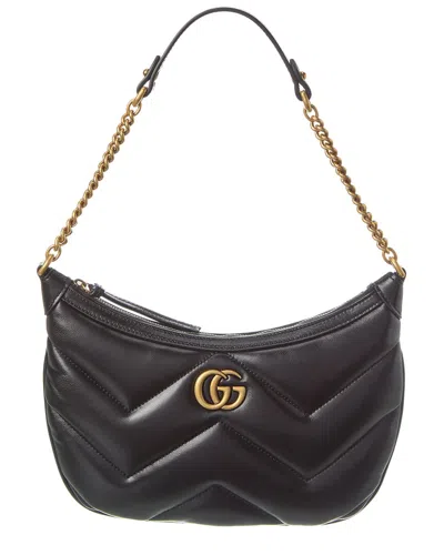 Gucci Small Leather Gg Marmont Shoulder Bag In Black