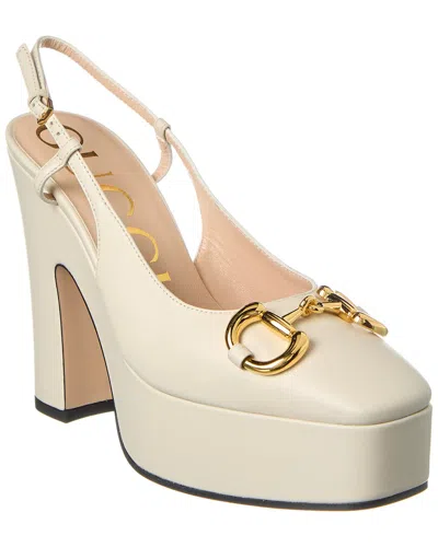 Gucci Baby Leather Bit Slingback Platform Pumps In White