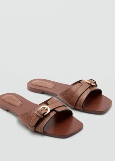 Mango Buckle Leather Sandals Leather