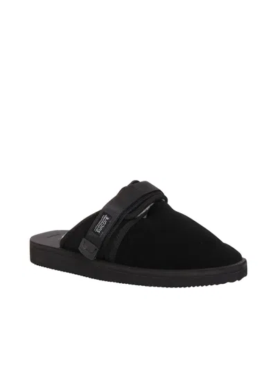 Suicoke Fur Applique Side Strap Sandals In Black