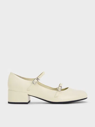 Charles & Keith - Double-strap Block-heel Mary Janes In Chalk