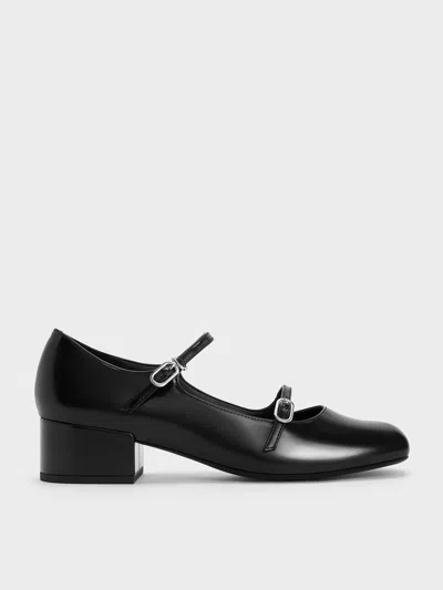 Charles & Keith - Double-strap Block-heel Mary Janes In Black Box