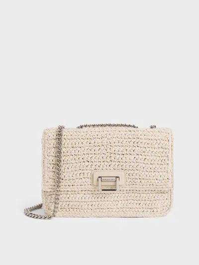 Charles & Keith - Neva Woven Chain-handle Shoulder Bag In Beige