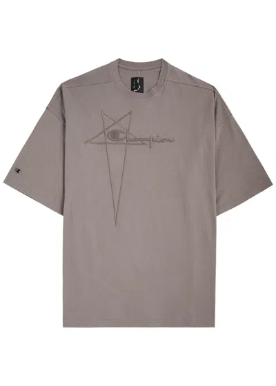 Rick Owens Champion Tommy Oversized Logo-embroidered Cotton-jersey T-shirt In Grey