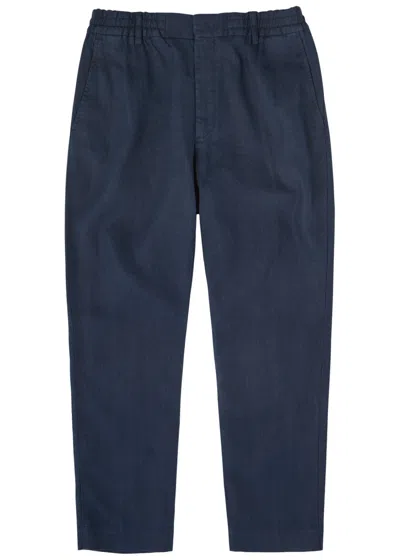 Nn07 Billie 1040 Straight-leg Organic Cotton-blend Seersucker Trousers In Navy