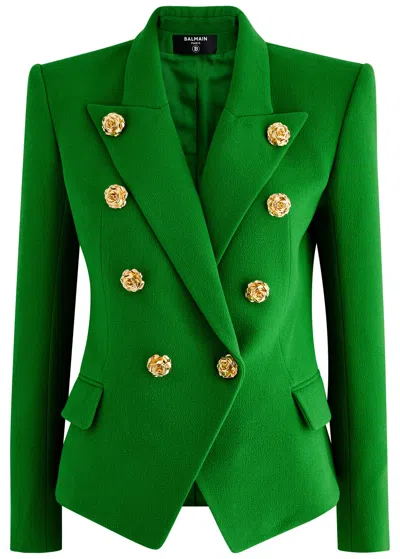 Balmain Embellished Wool Blazer In Green
