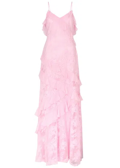 Loveshackfancy Rialto Ruffled Georgette-trimmed Lace Maxi Dress In Rose