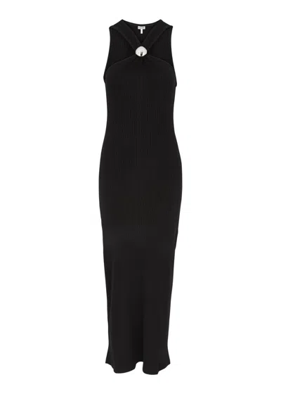 Loewe Embellished Ribbed Cotton-jersey Midi Dress In Black