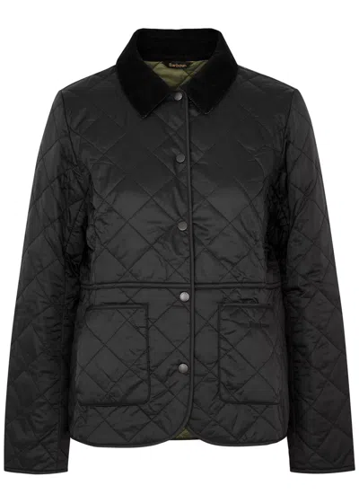 Barbour Deveron Quilted Buttoned Jacket In Black/olive