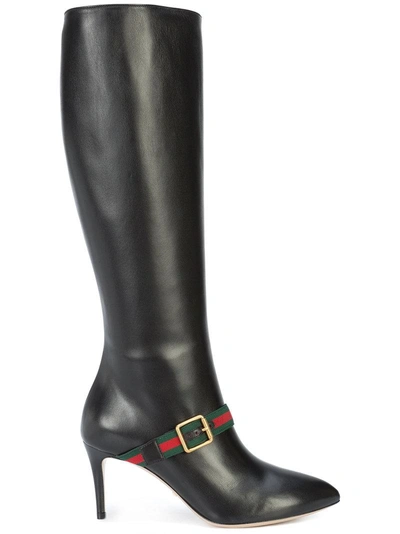 Gucci Sylvie Leather Knee Boots In Black