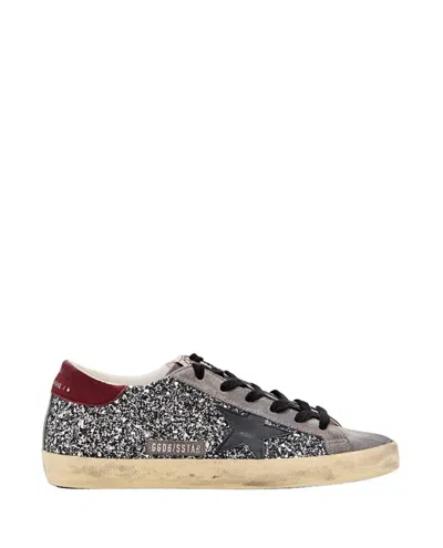 Golden Goose Super Star Leather And Glitter Sneakers In Silver