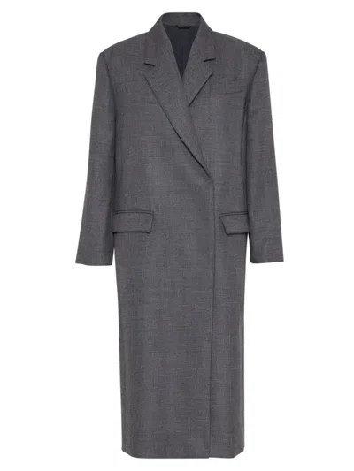 Brunello Cucinelli Virgin Wool Monili-trim Coat In Grey