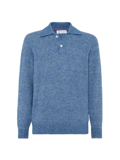 Brunello Cucinelli Knit Polo Shirt In Blue