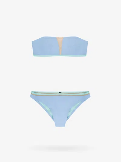 Giorgio Armani Official Store Bandeau Bikini With Tulle Details In Blue