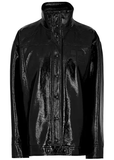 Courrèges High-neck Vinyl Jacket In Black