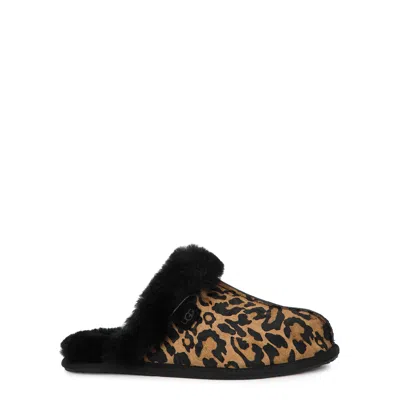 Ugg Scuffette Ii Womens Calf Hair Animal Print Slide Slippers In Leopard