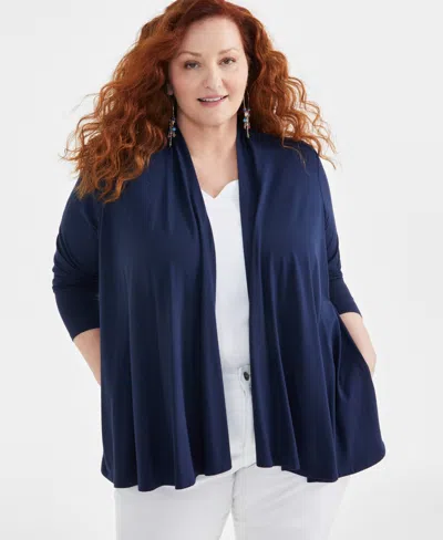 Macy's Style & Co Plus Size Open-front Long-sleeve Cardigan, Created For  In Industrial Blue