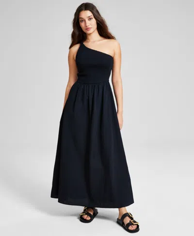 And Now This Women's Cotton One-shoulder Smocked Maxi Dress, Created For Macy's In Black