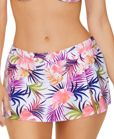 Island Escape Women's Lux Tropical-print Swim Skirt, Created For Macy's In White